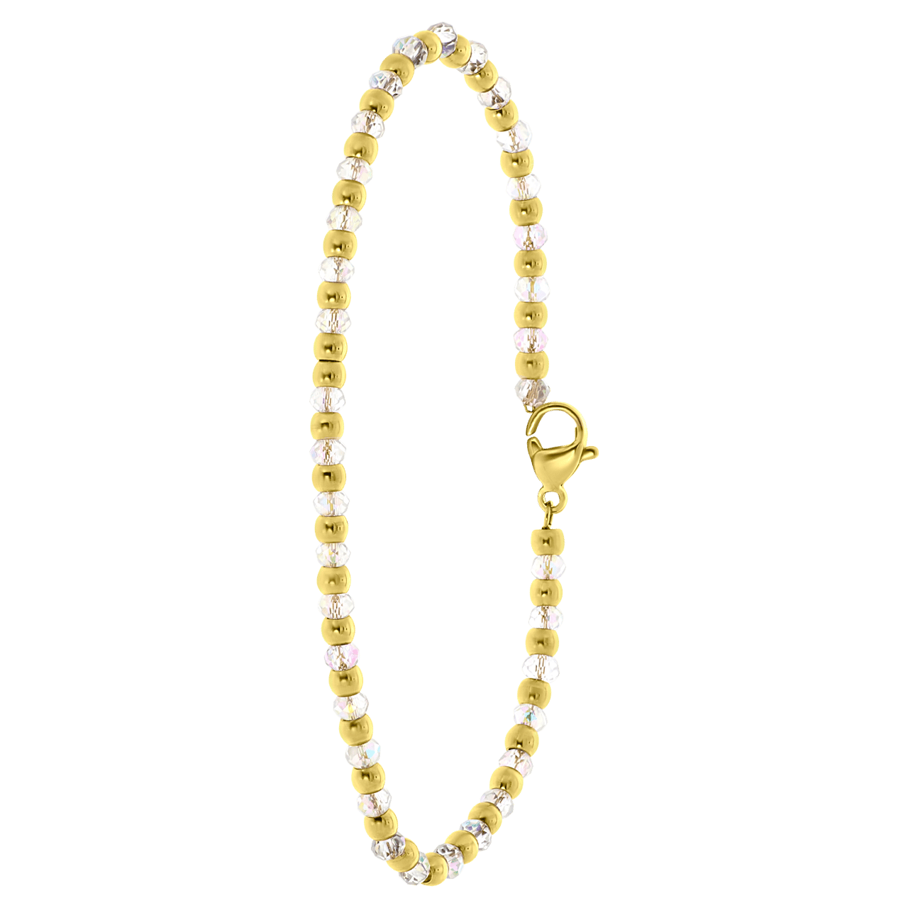Gerecycleerd stainless steel goldplated armband met witte kralen