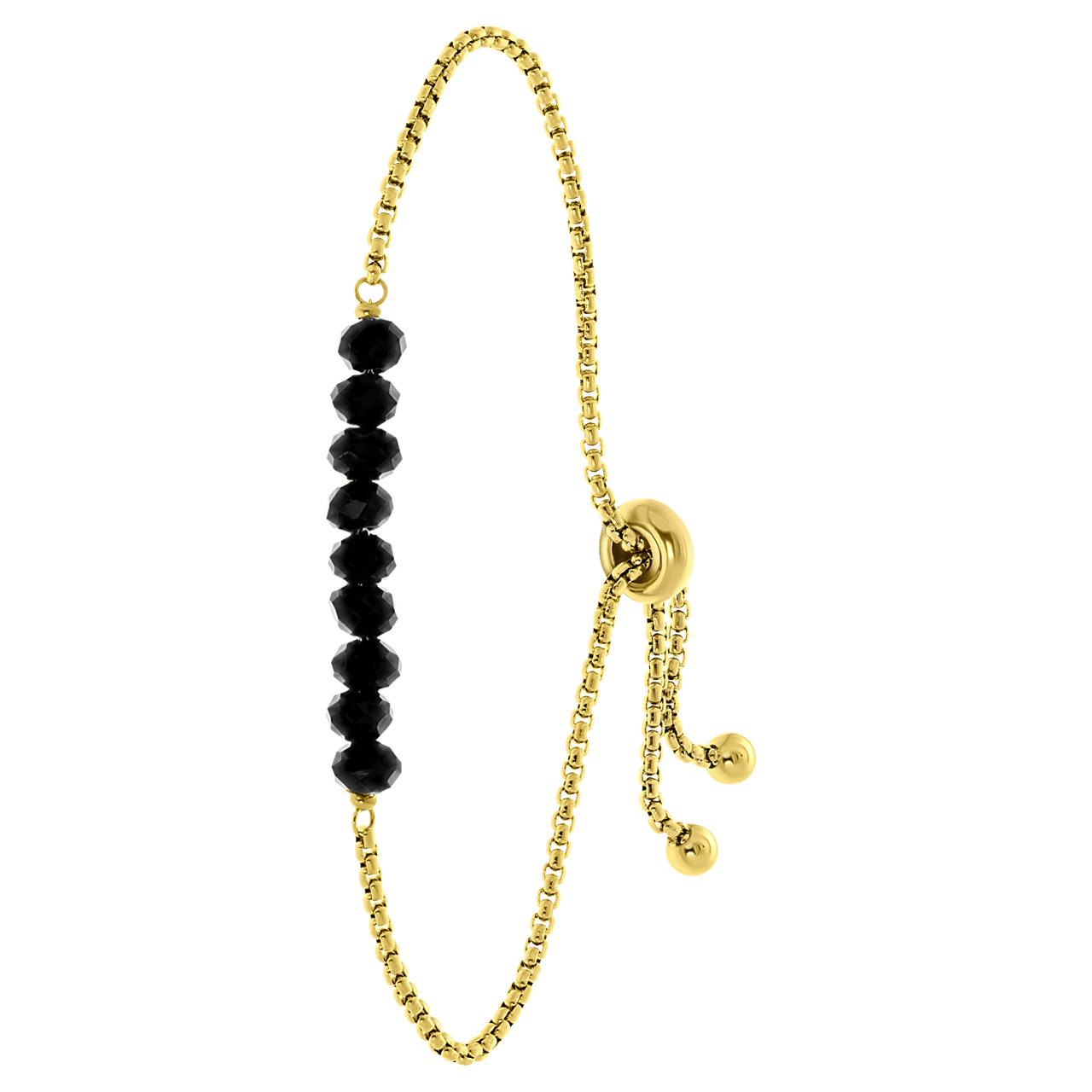 Gerecycleerd stainless steel goldplated armband met zwarte kralen