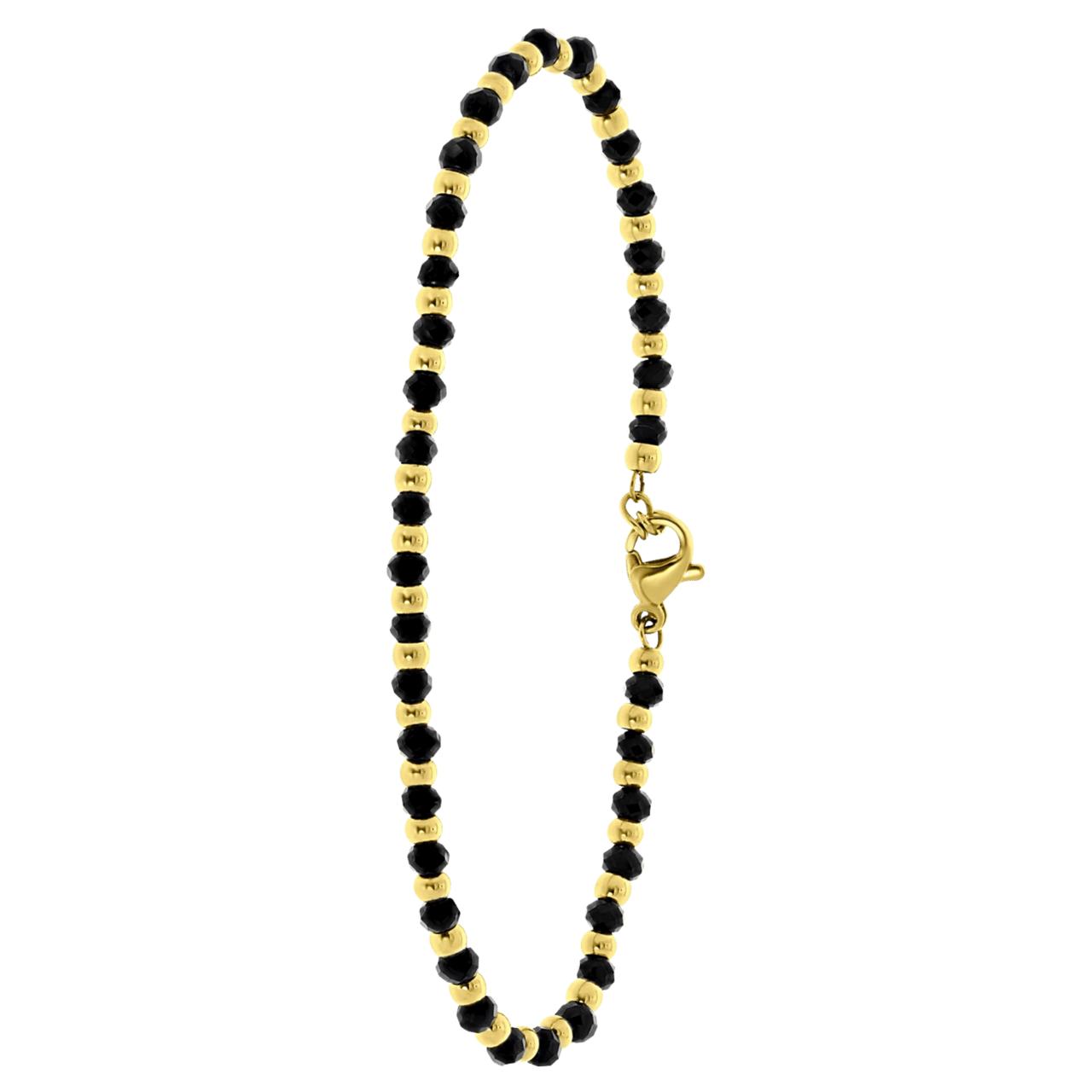 Gerecycled stalen goldplated armband met zwarte kralen