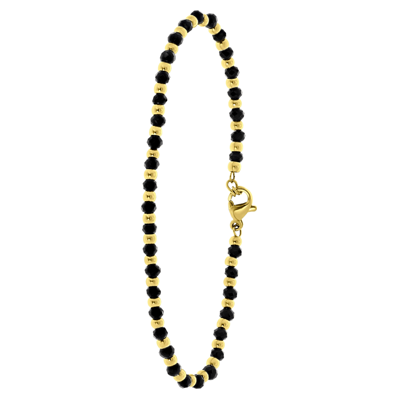 Gerecycleerd stainless steel goldplated armband met zwarte kralen