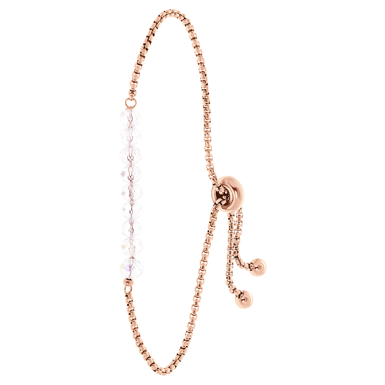 Gerecycled stalen roseplated armband met witte kralen