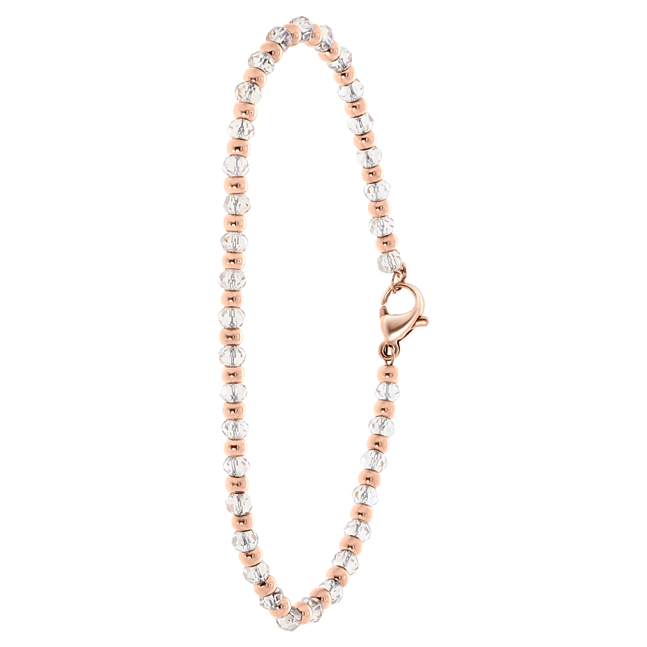 Gerecycleerd stainless steel roseplated armband met witte kralen