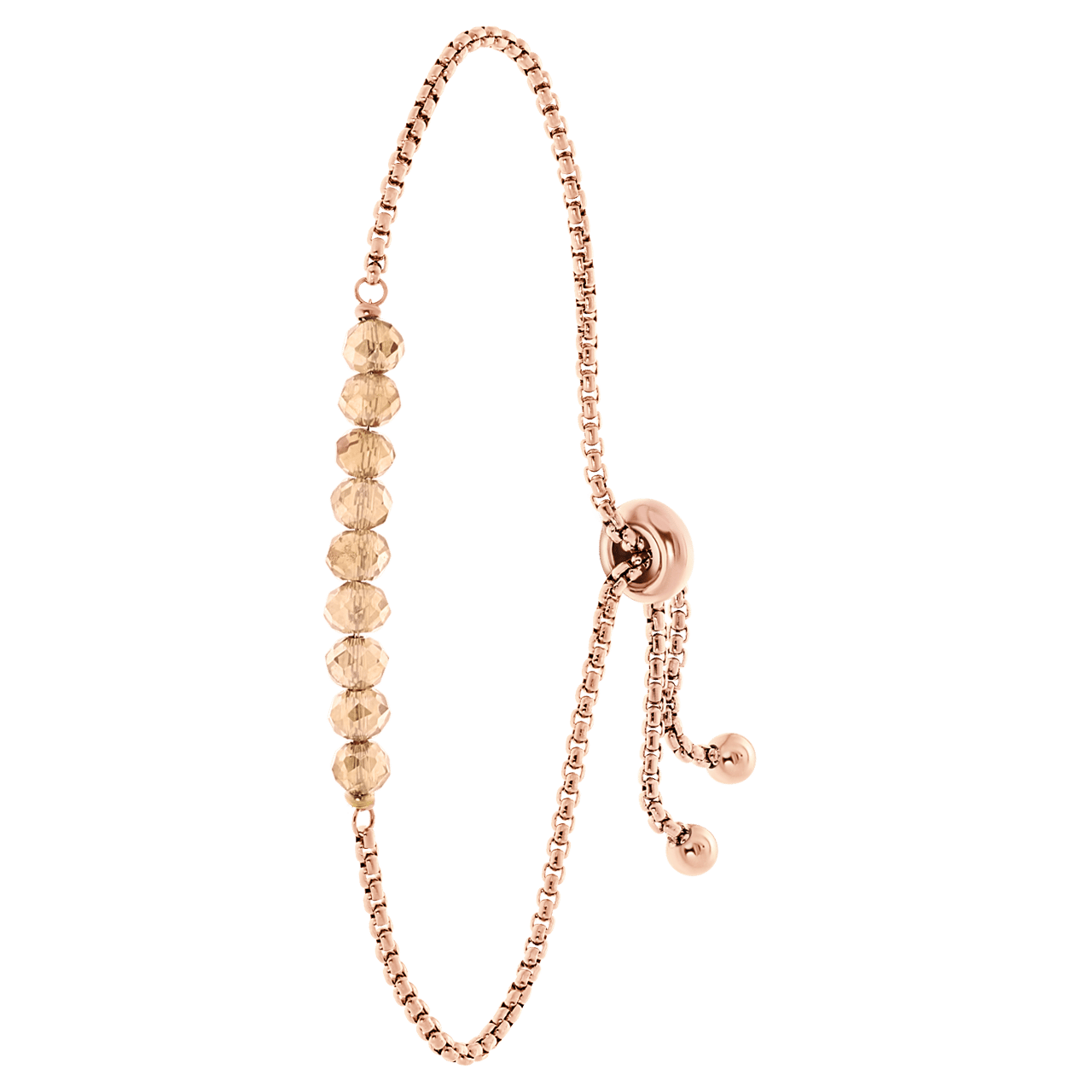 Gerecycleerd stainless steel roseplated armband met rosekleurige kralen