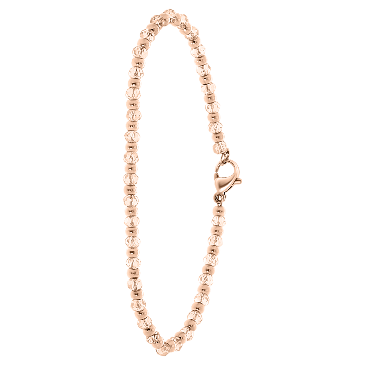 Gerecycleerd stainless steel roseplated armband met rosekleurige kralen