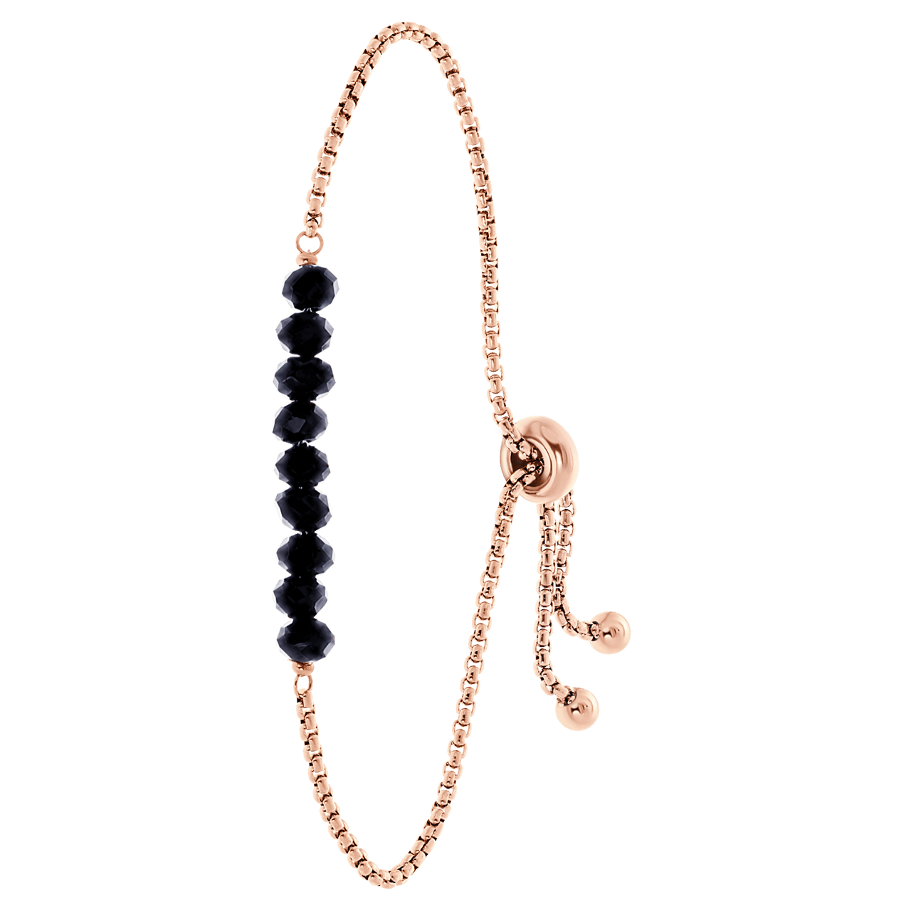 Gerecycleerd stainless steel roseplated armband met zwarte kralen
