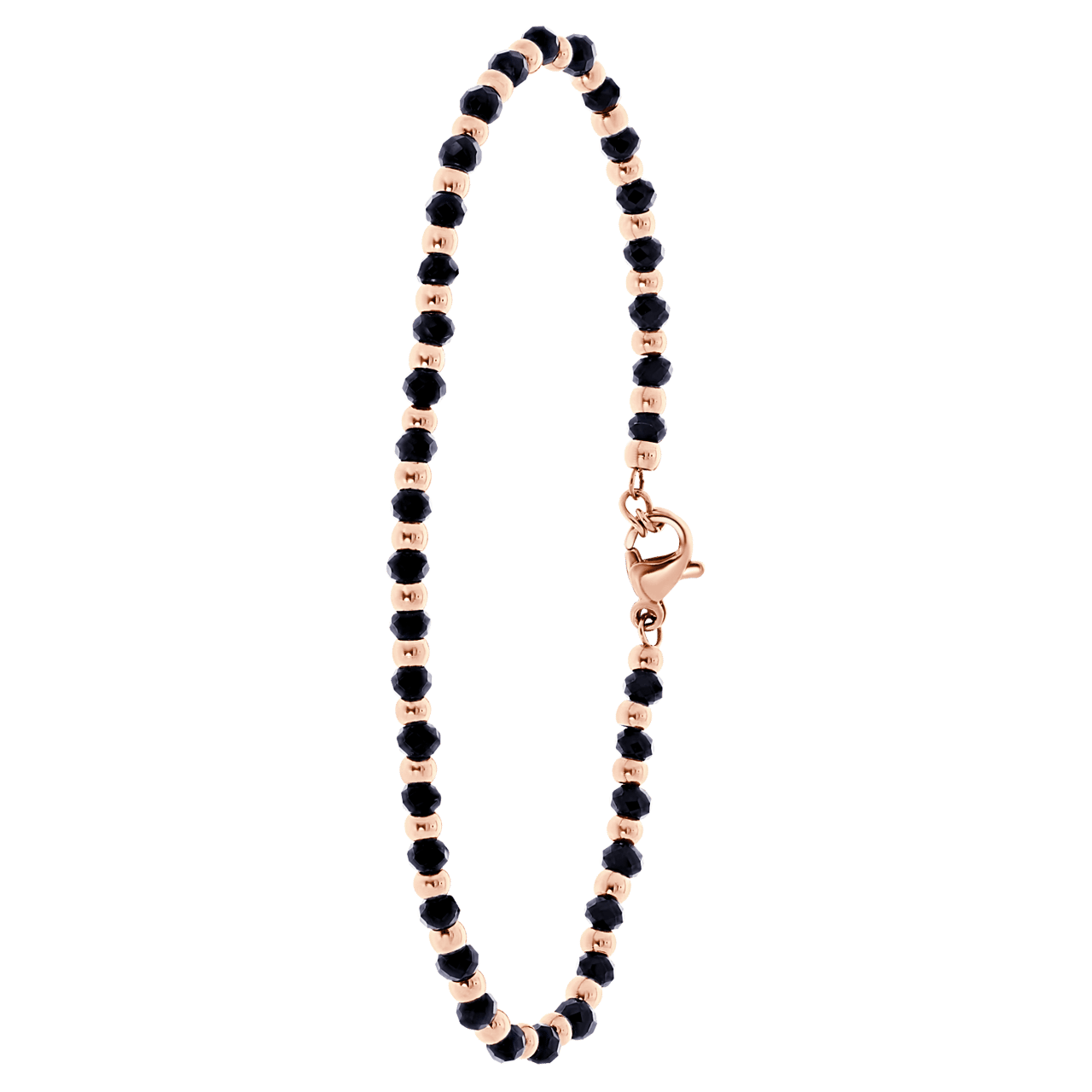 Gerecycleerd stainless steel roseplated armband met zwarte kralen