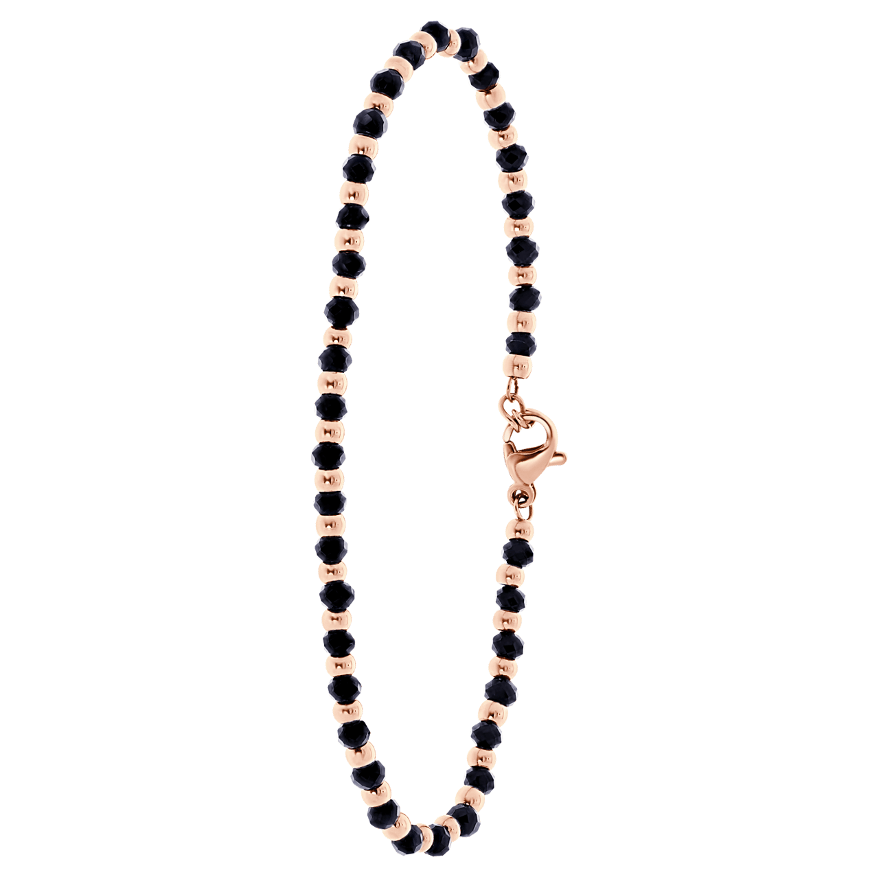 Gerecycleerd stalen roseplated armband met zwarte kralen