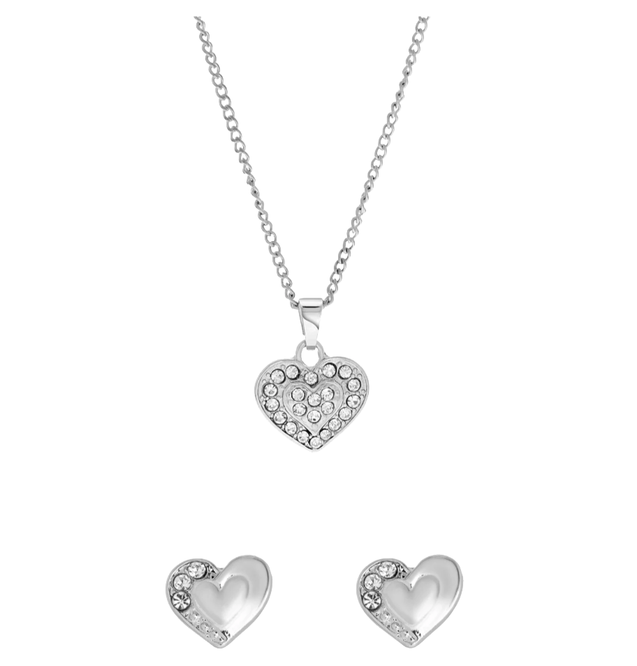 Zilverkleurig bijoux setje met hartjes