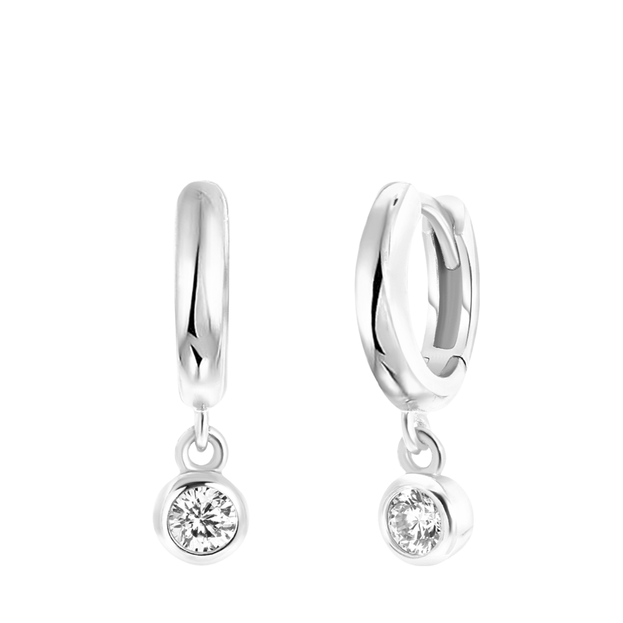 Zilveren oorbellen met ronde hanger zirkonia