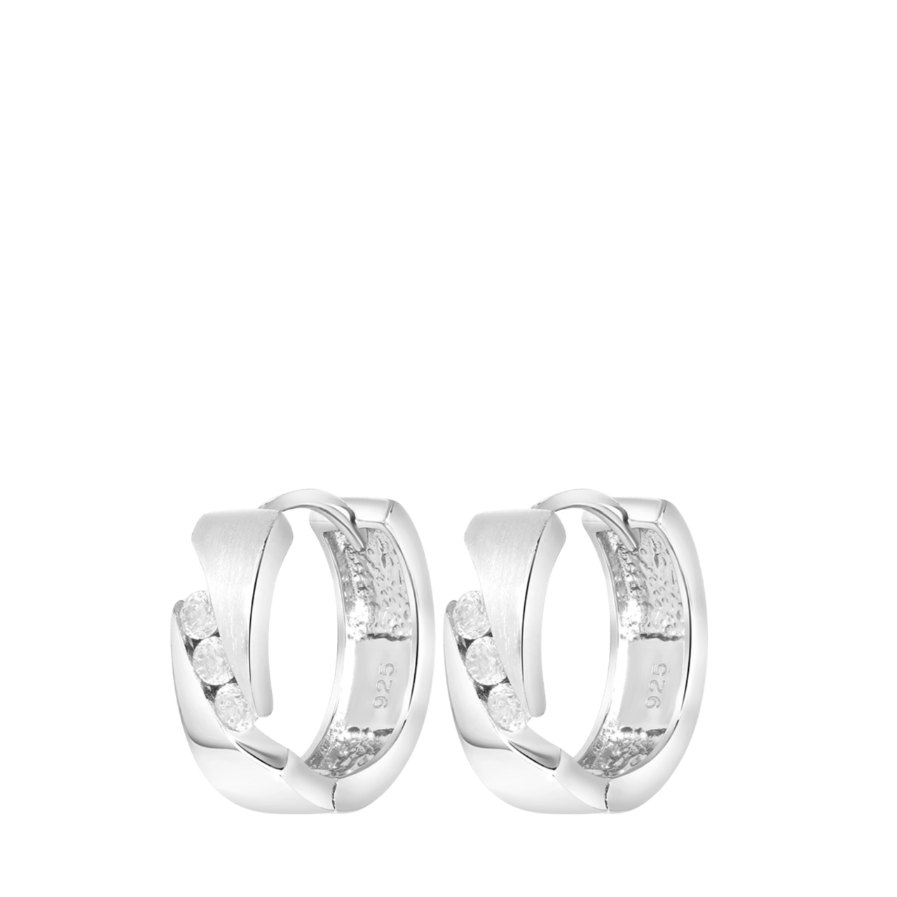 Ohrringe, 925 Silber, matt/glänzend, mit Zirkonia