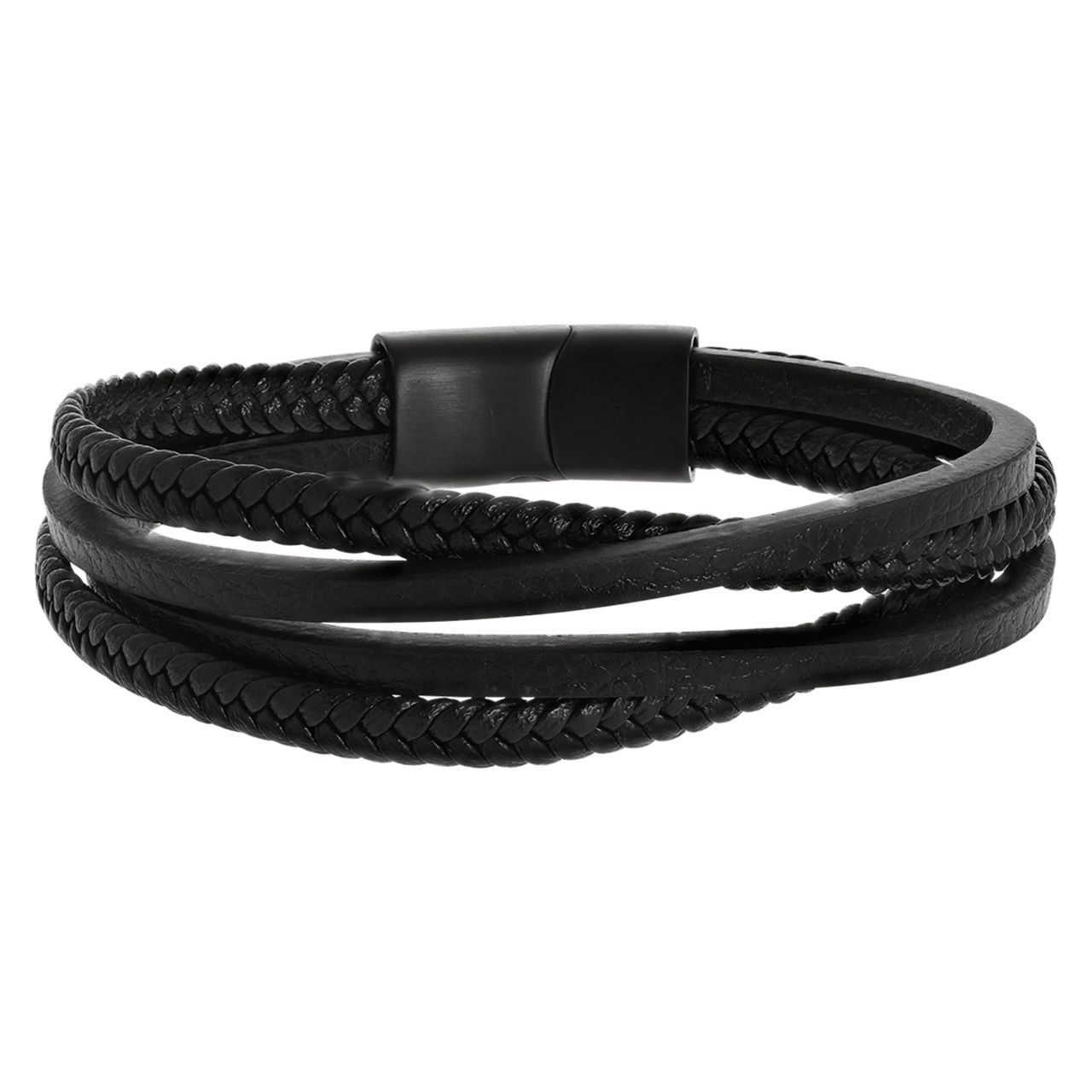 Herrenarmband, Edelstahl, geschwärzt, geflochtenes Leder
