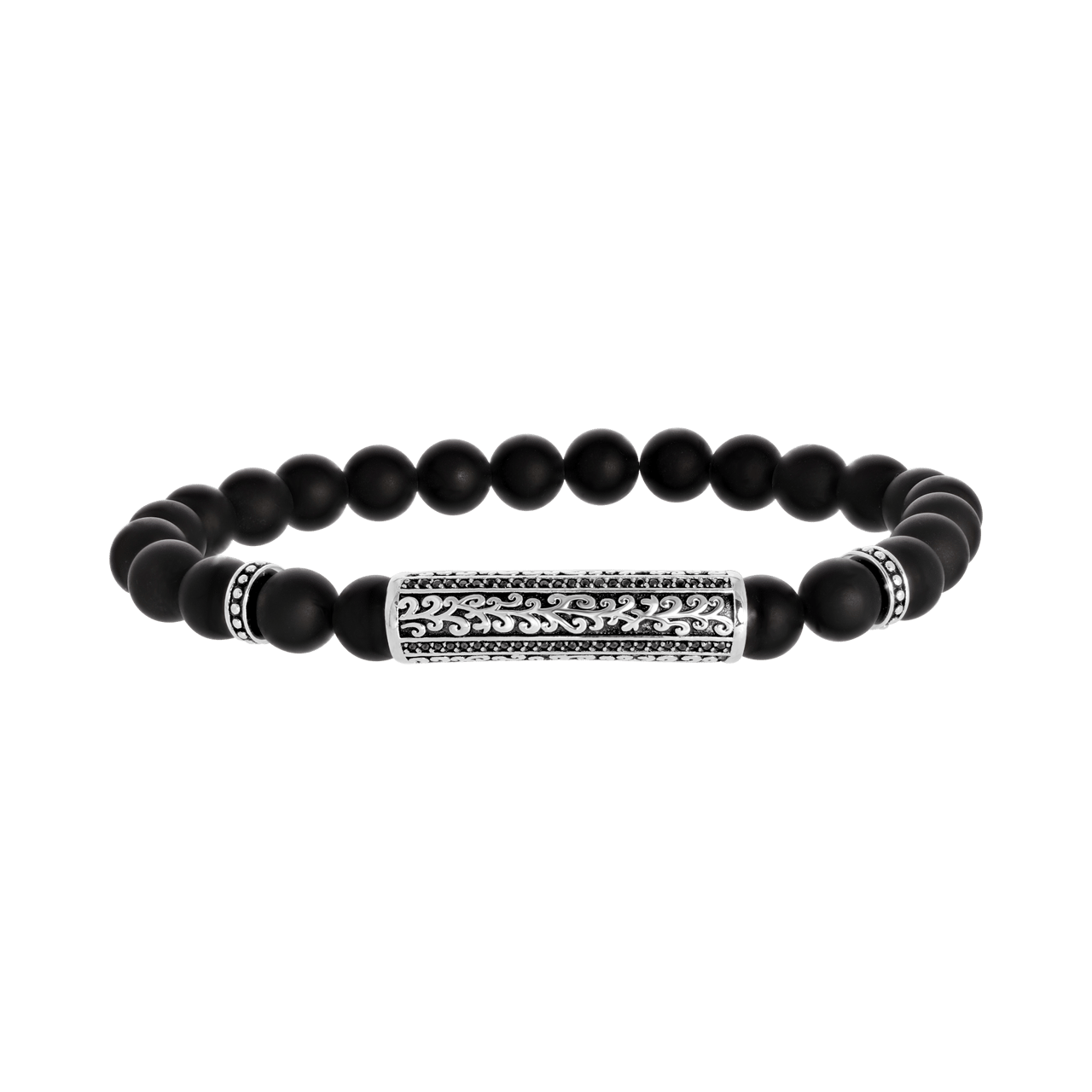 Gerecycled stalen herenarmband met natuursteen black agate