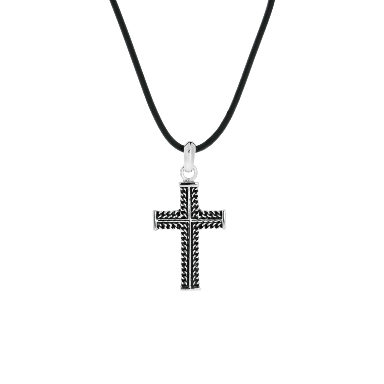 Gerecycleerd rubberen herenketting met stainless steel hanger kruis