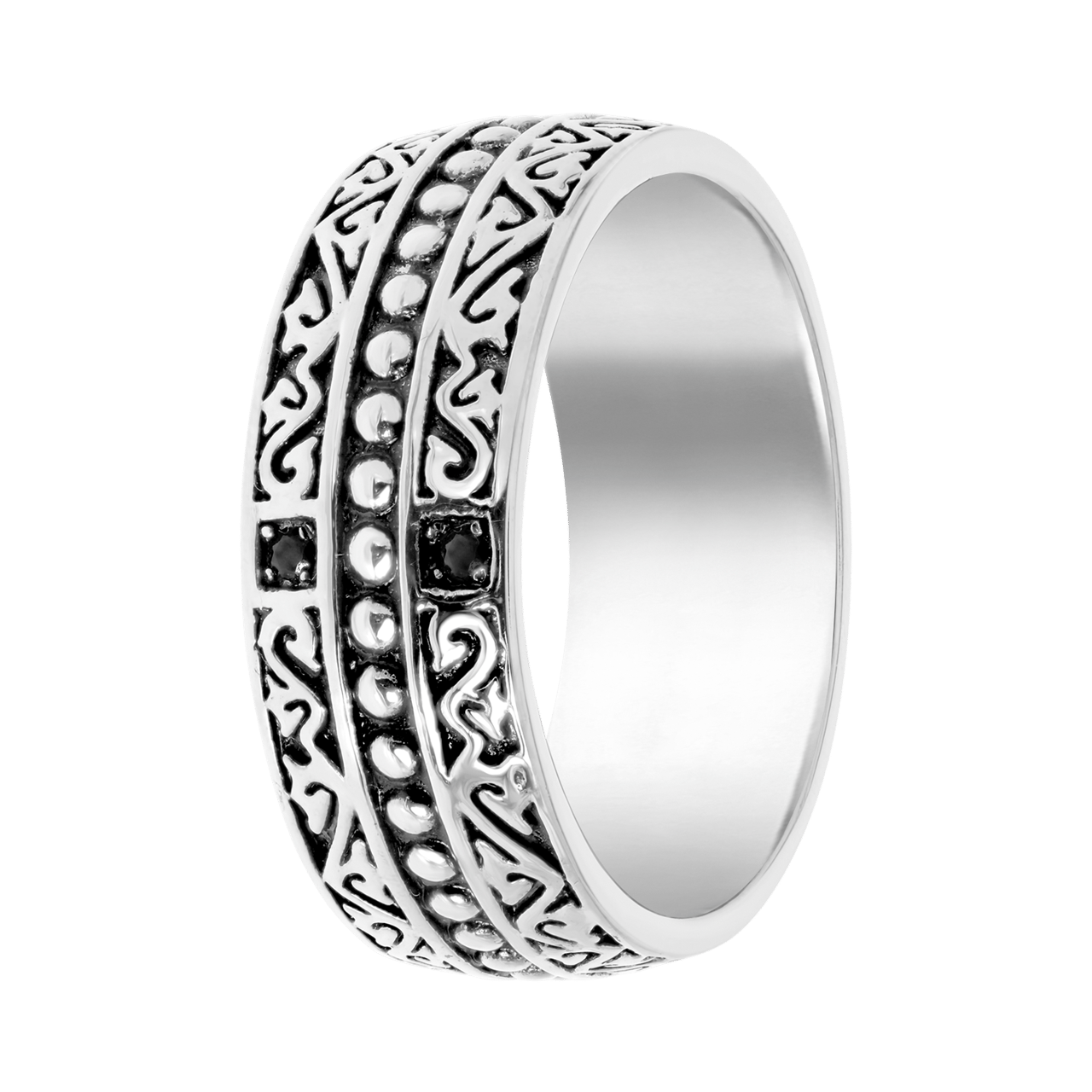 Gerecycleerd stainless steel herenring bewerkt met zwarte zirkonia