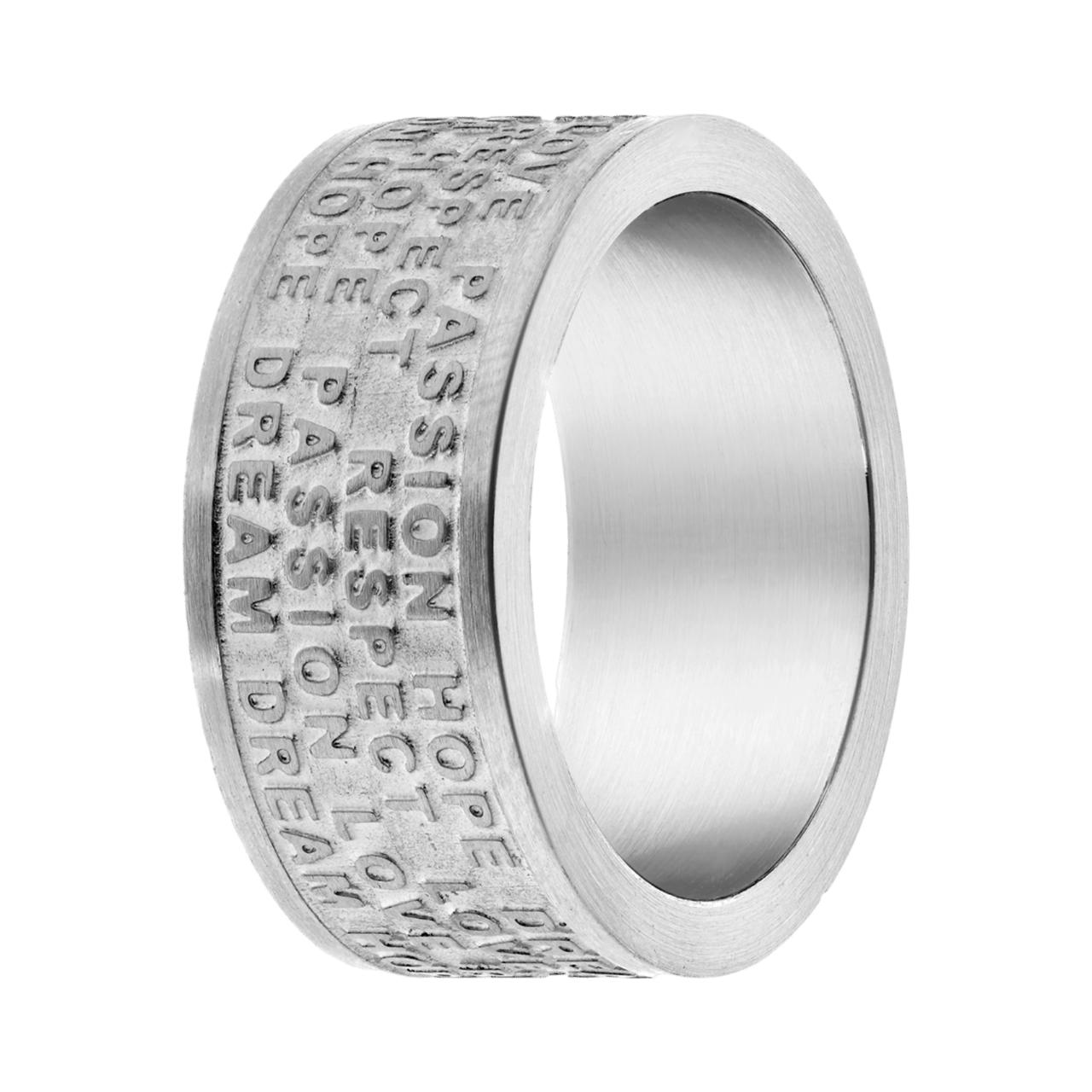 Gerecycleerd stainless steel herenring mat met tekst