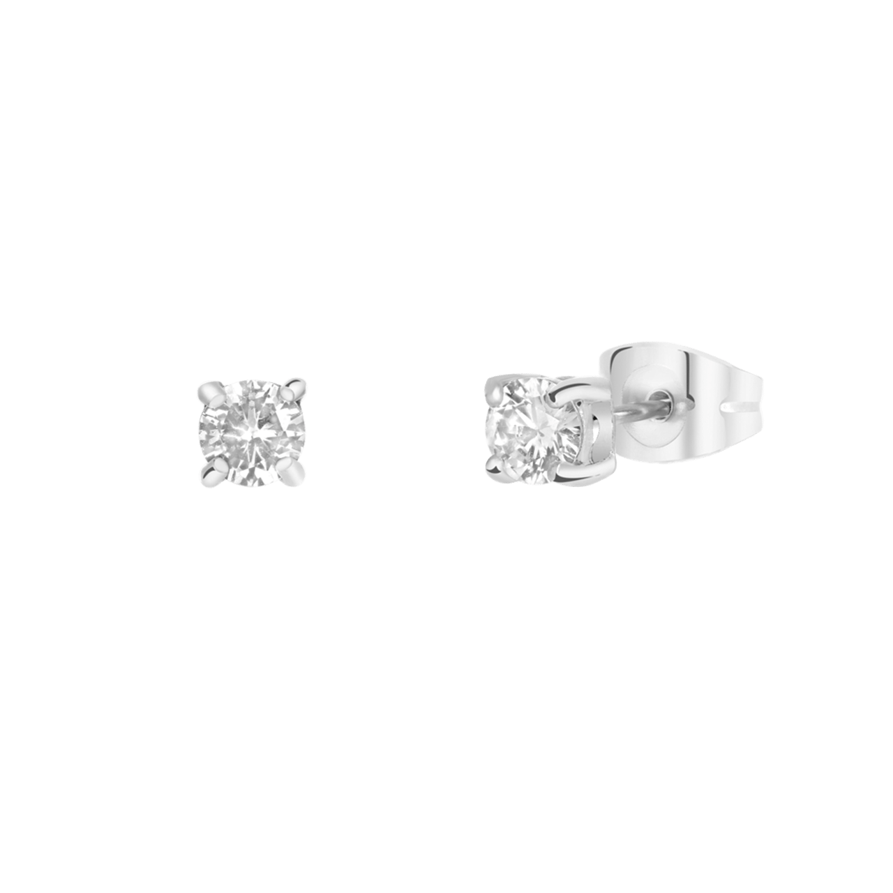 Ohrringe, Edelstahl, rund, mit Zirkonia, 4 mm