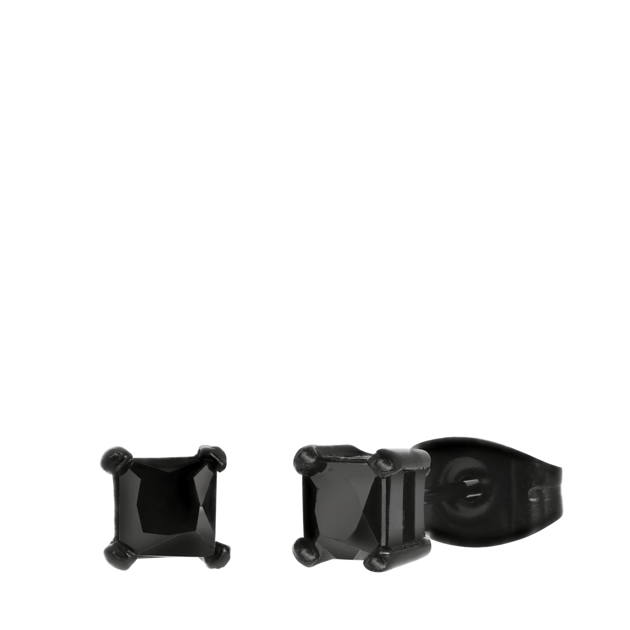 Gerecycled stalen zwarte oorknoppen vierkant met zirkonia 4mm voor heren