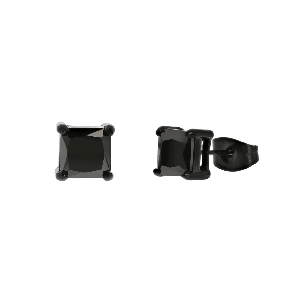 Gerecycled stainless steel zwarte oorknoppen vierkant met zirkonia 6mm voor heren
