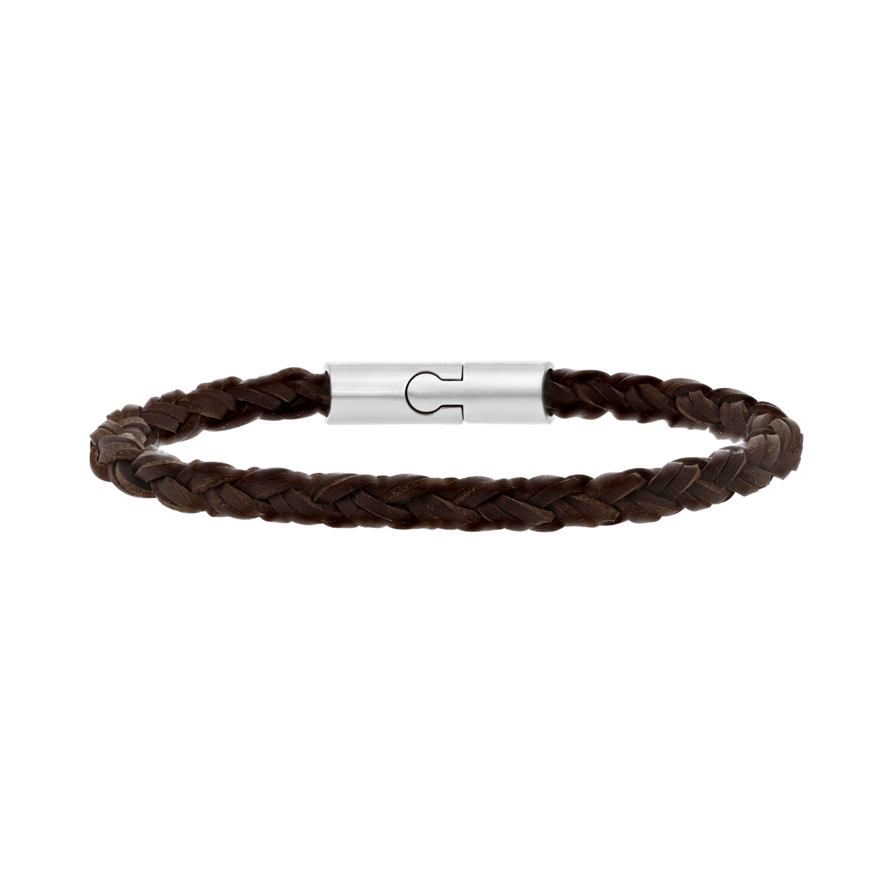 Herrenarmband, Edelstahl, rund, Leder, dunkelbraun, 6 mm