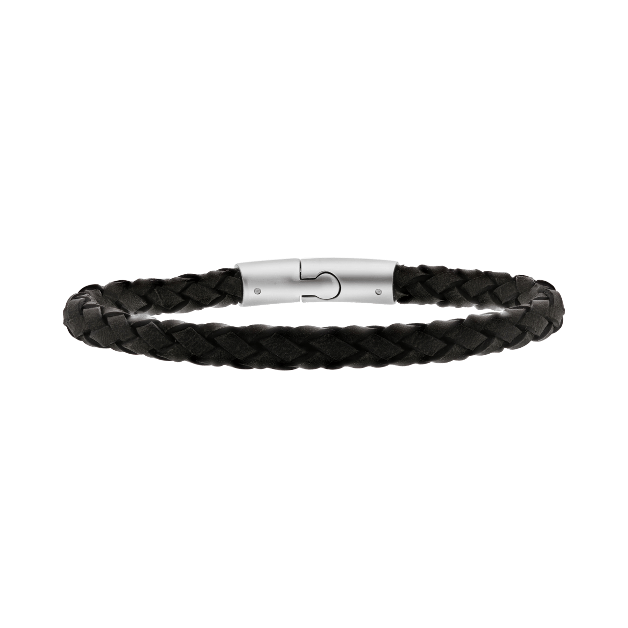 Herrenarmband, Edelstahl, geflochtenes Leder, dunkelgrau