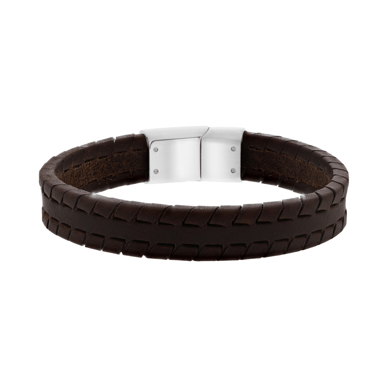 Herrenarmband, Edelstahl, Leder, dunkelbraun, 12 mm