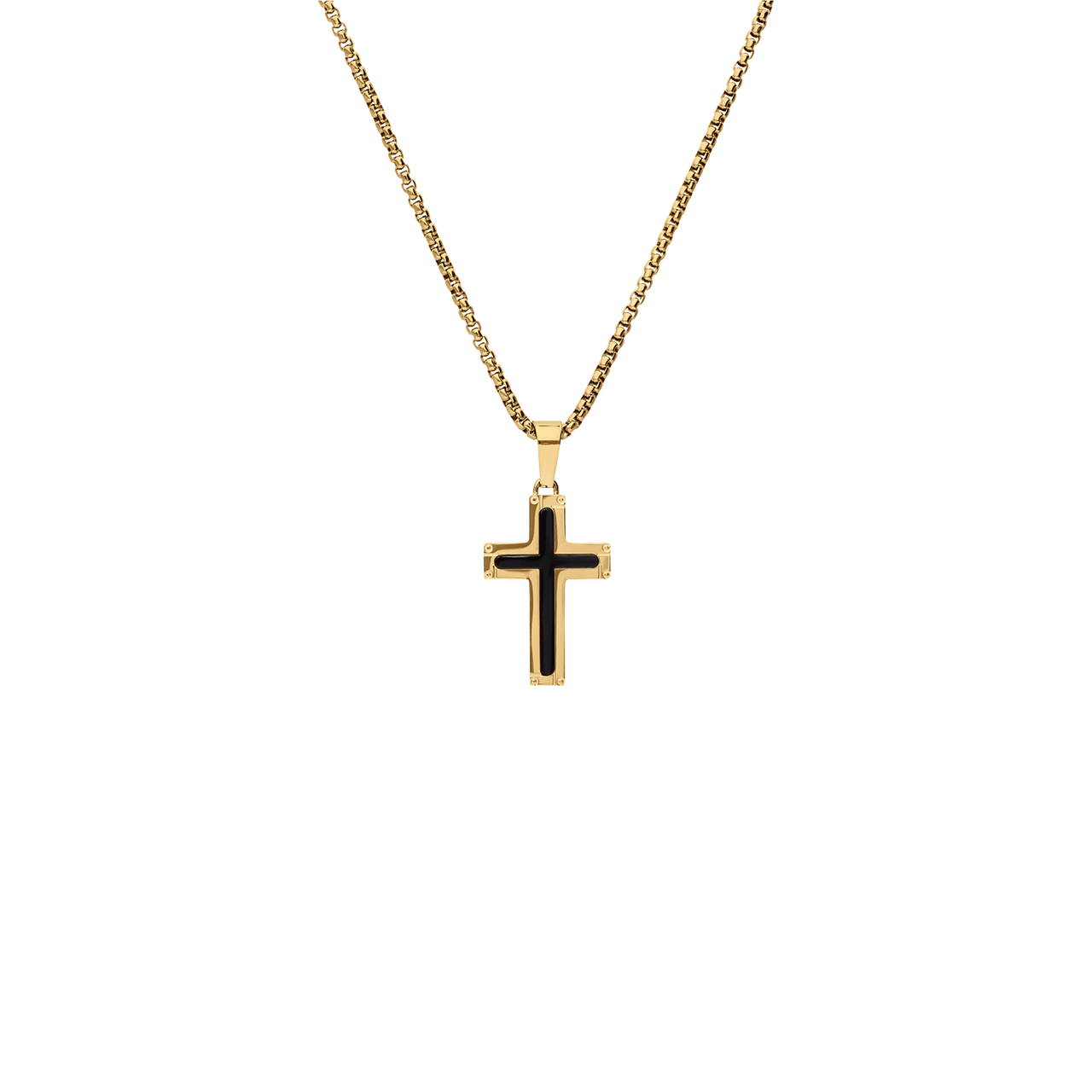 Gerecycled stainless steel goldplated herenketting met hanger kruis