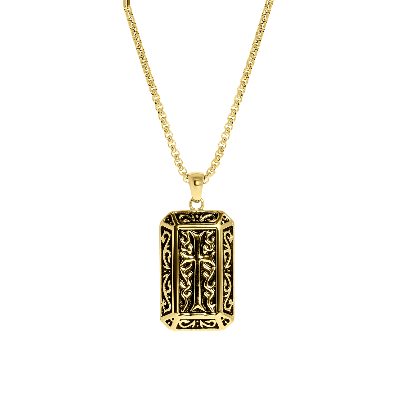 Gerecycleerd stalen herenketting gold met plaathanger kruis