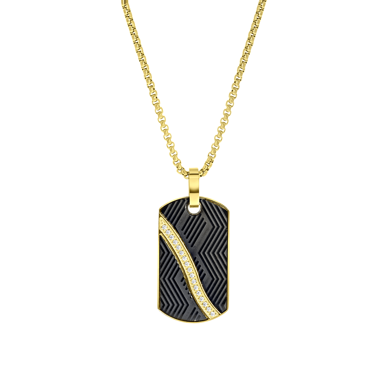 Gerecycled stainless steel herenketting goldplated met hanger met zirkonia