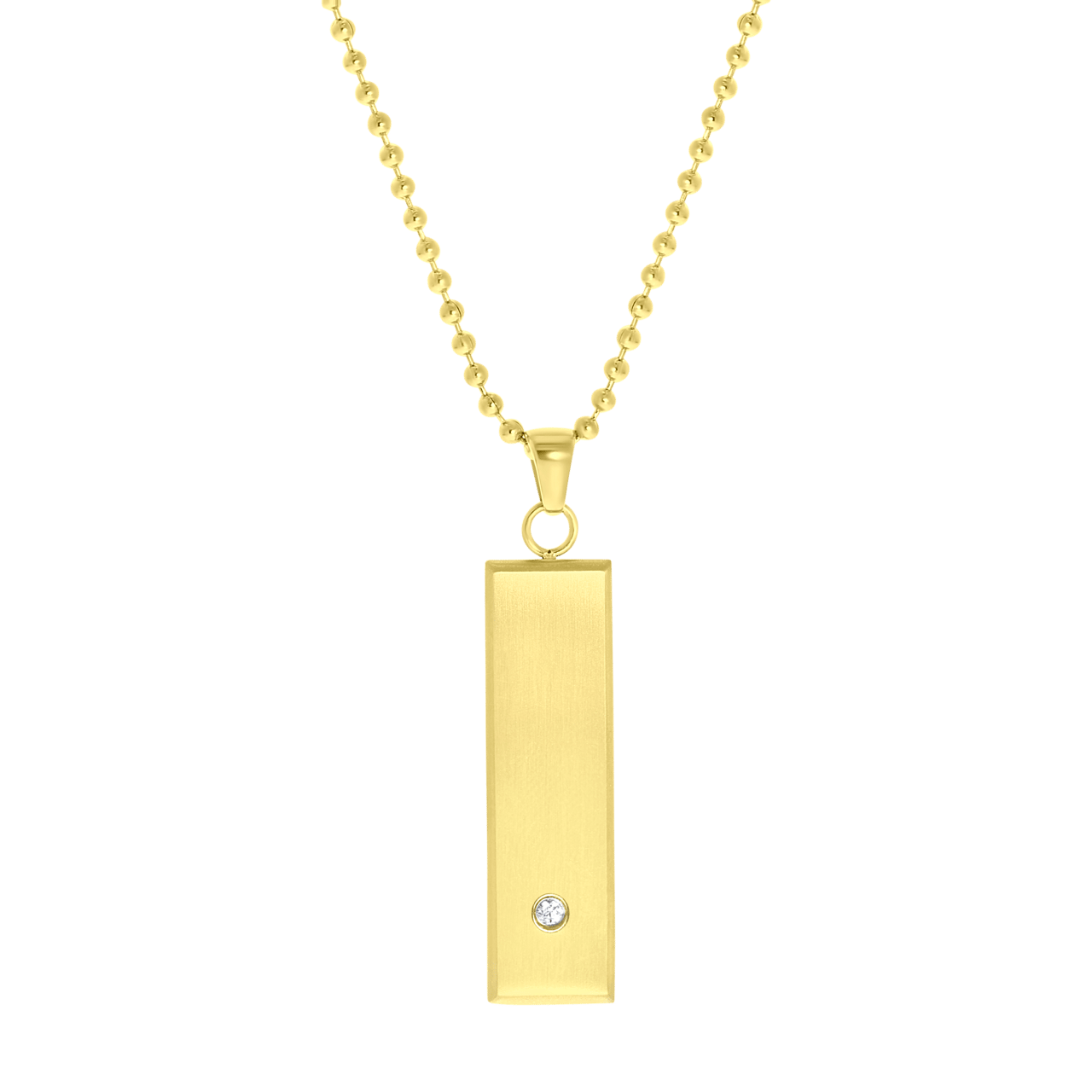 Stalen goldplated herenketting met hanger graveerplaat met zirkonia