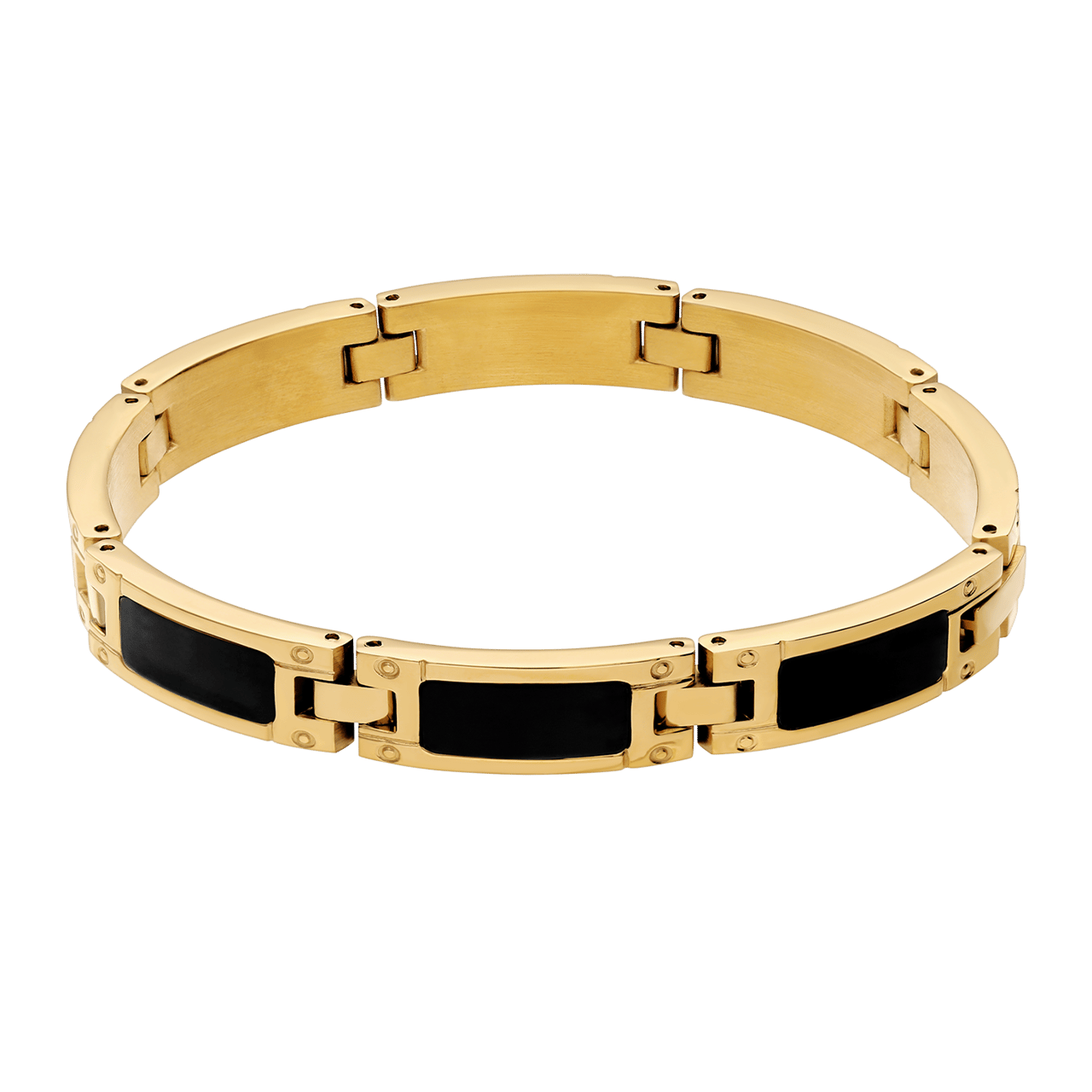 Gerecycleerd stainless steel gouden herenarmband schakel zwarte details