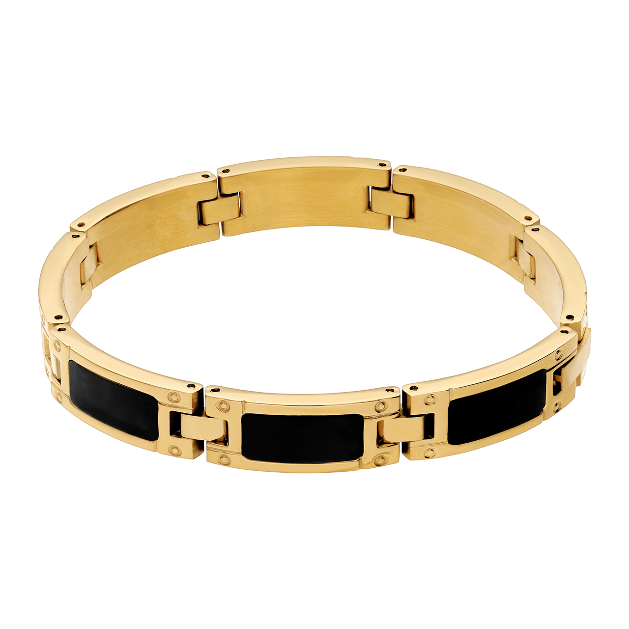 Herrenarmband, Edelstahl, vergoldet, Kettenglieder, schwarze Zierelemente