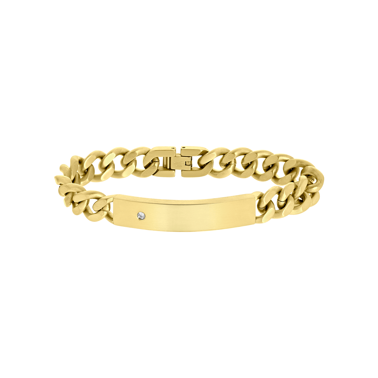 Plattenarmband, Edelstahl, vergoldet, Gourmetglied mit Zirkonia