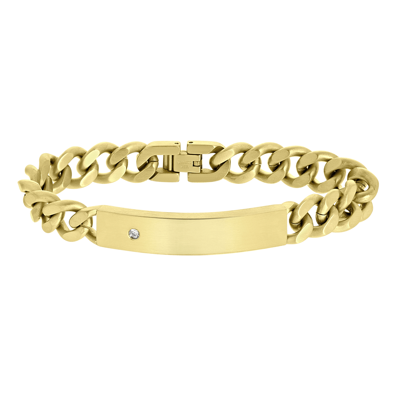 Stainless steel goldplated herenplaatarmband met zirkonia