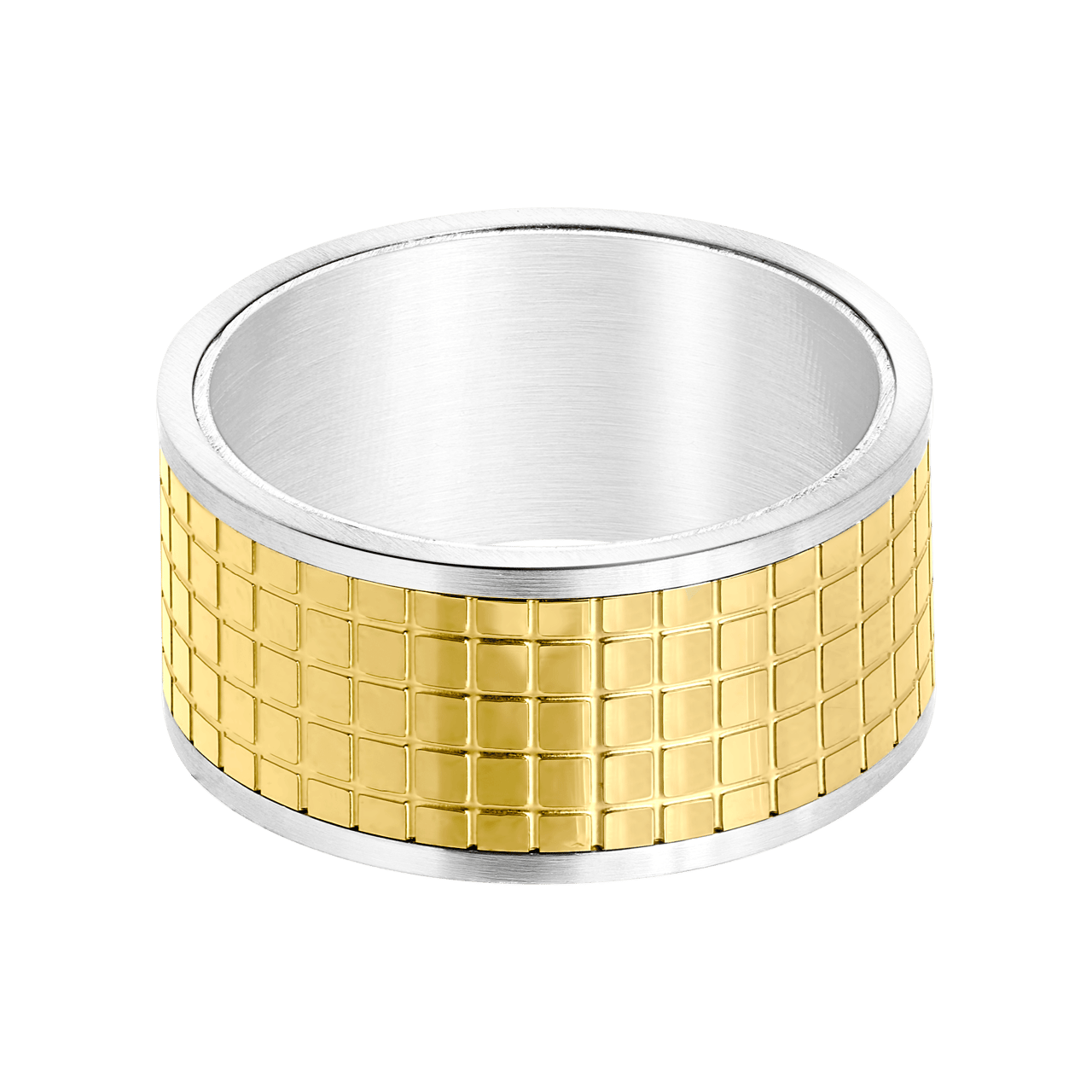 Gerecycleerd stainless steel goldplated herenring