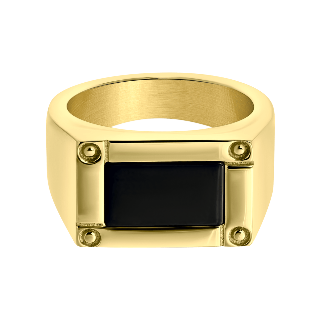 Gerecycleerd stainless steel goldplated zegelring met zwart detail