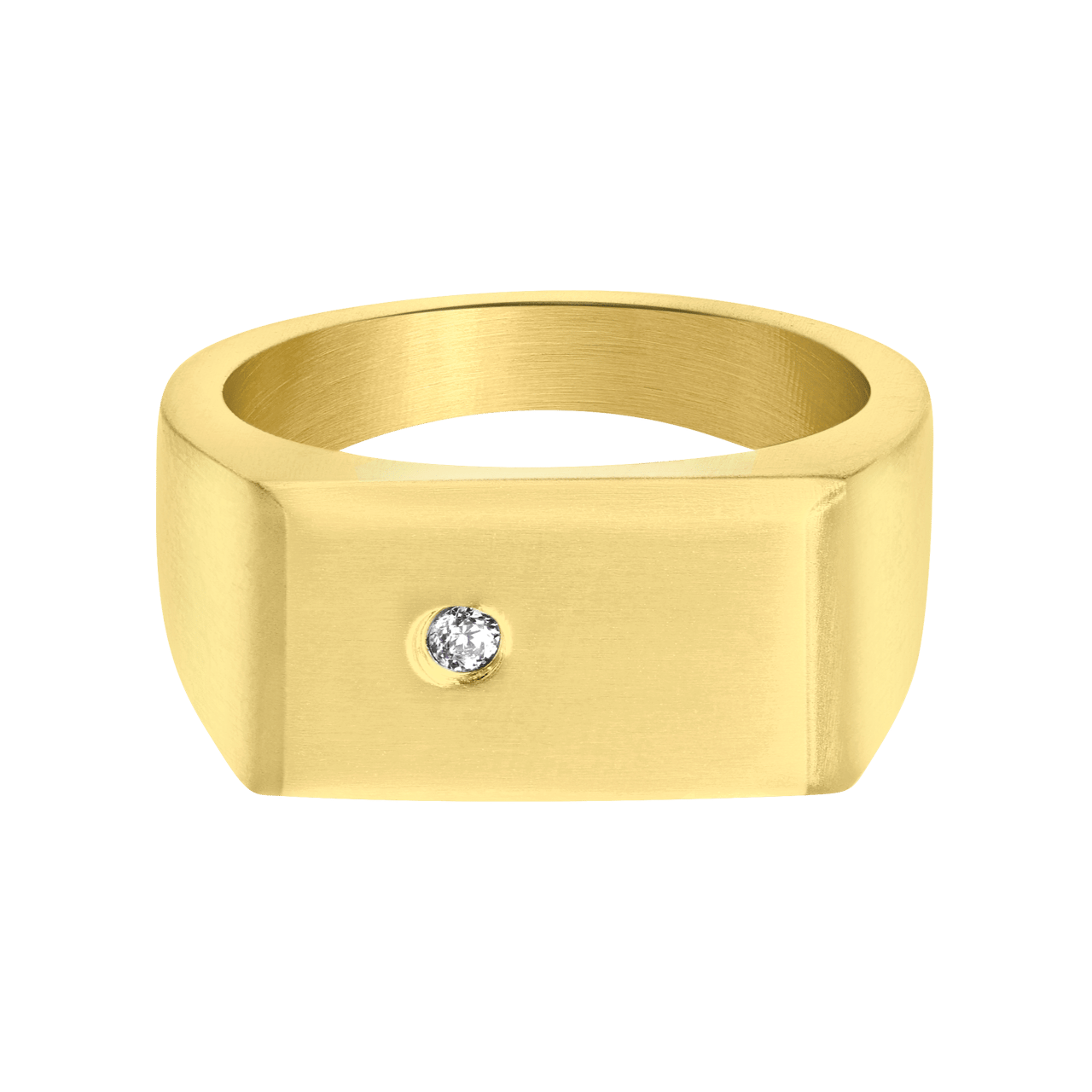 Stainless steel goldplated herenzegelring met zirkonia