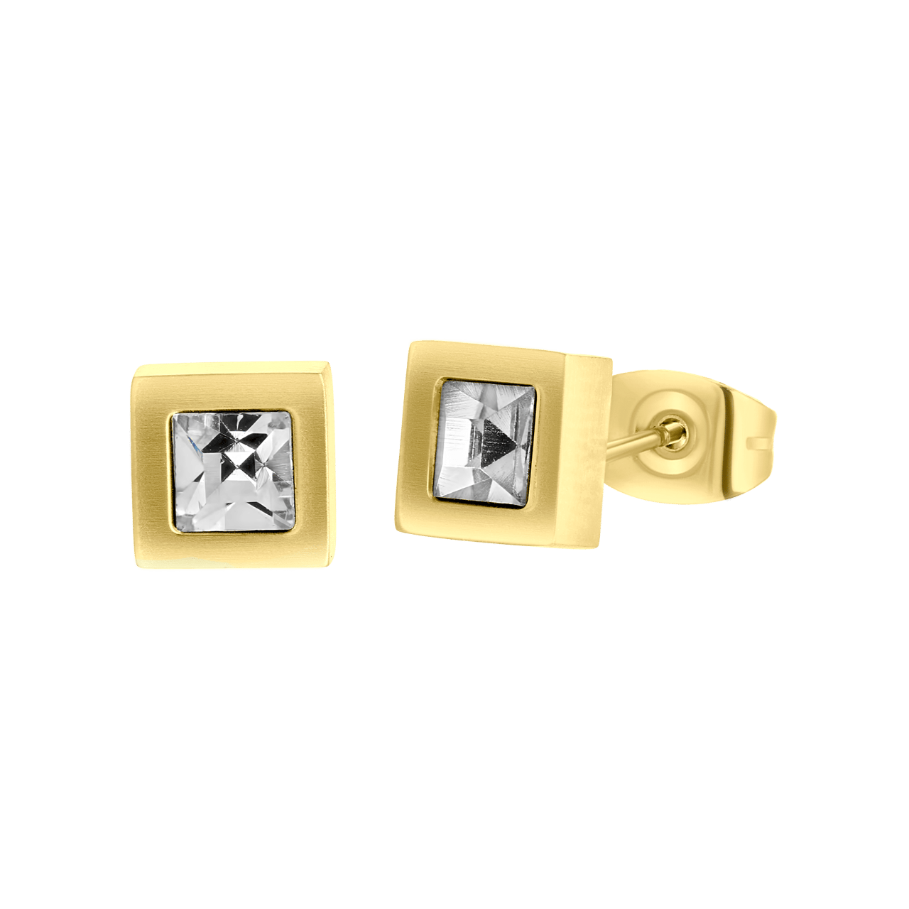 Gerecycled stainless steel goldplated oorknoppen met zirkonia voor heren