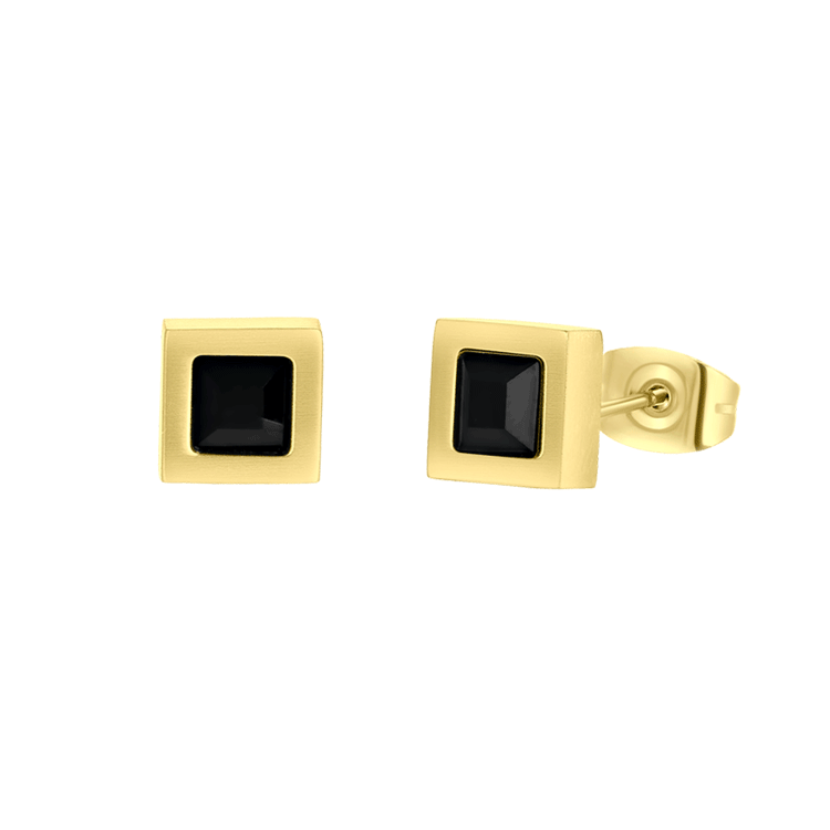 Gerecycled stainless steeloorknoppen goldplated met zwarte zirkonia voor heren