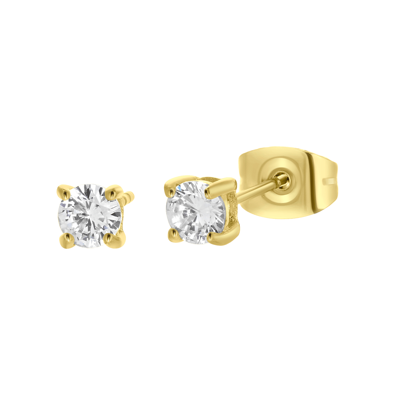 Gerecycled stainless steel oorknoppen golplated met zirkonia rond 4mm voor heren