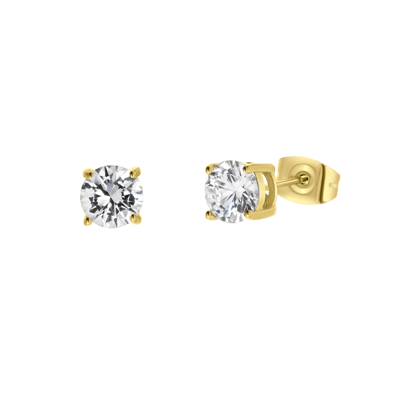 Gerecycled stalen oorknoppen golplated met zirkonia rond 6mm voor heren