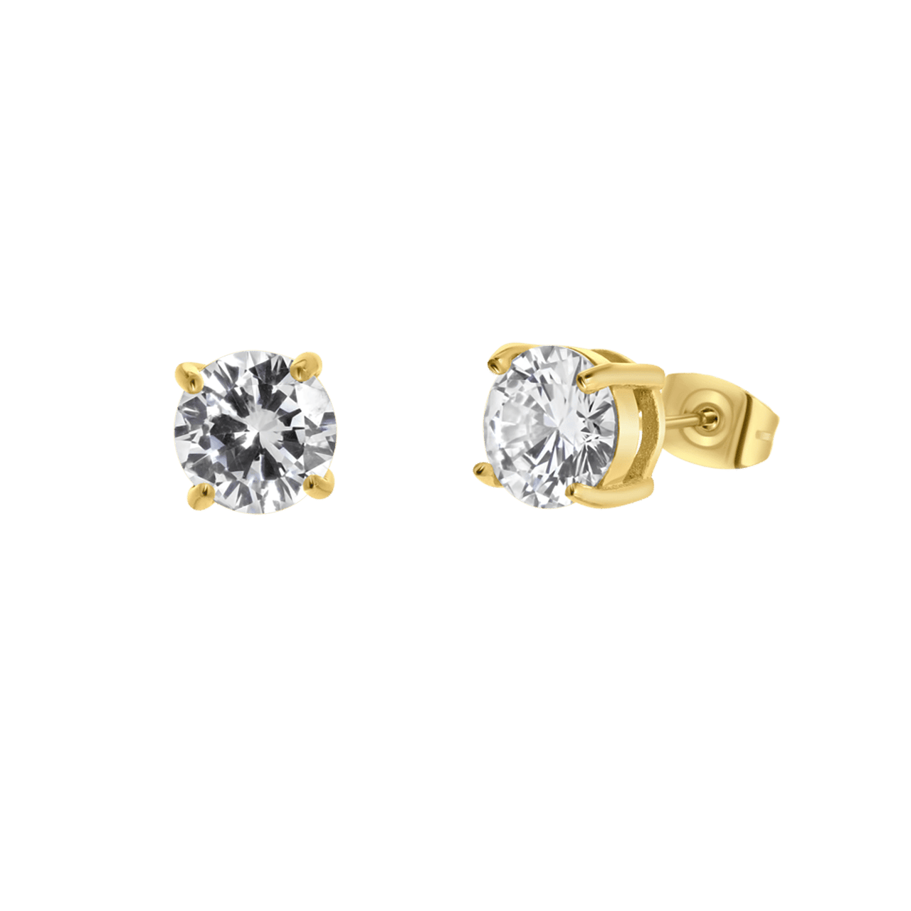 Ohrringe, Edelstahl, vergoldet, mit Zirkonia, rund, 8 mm