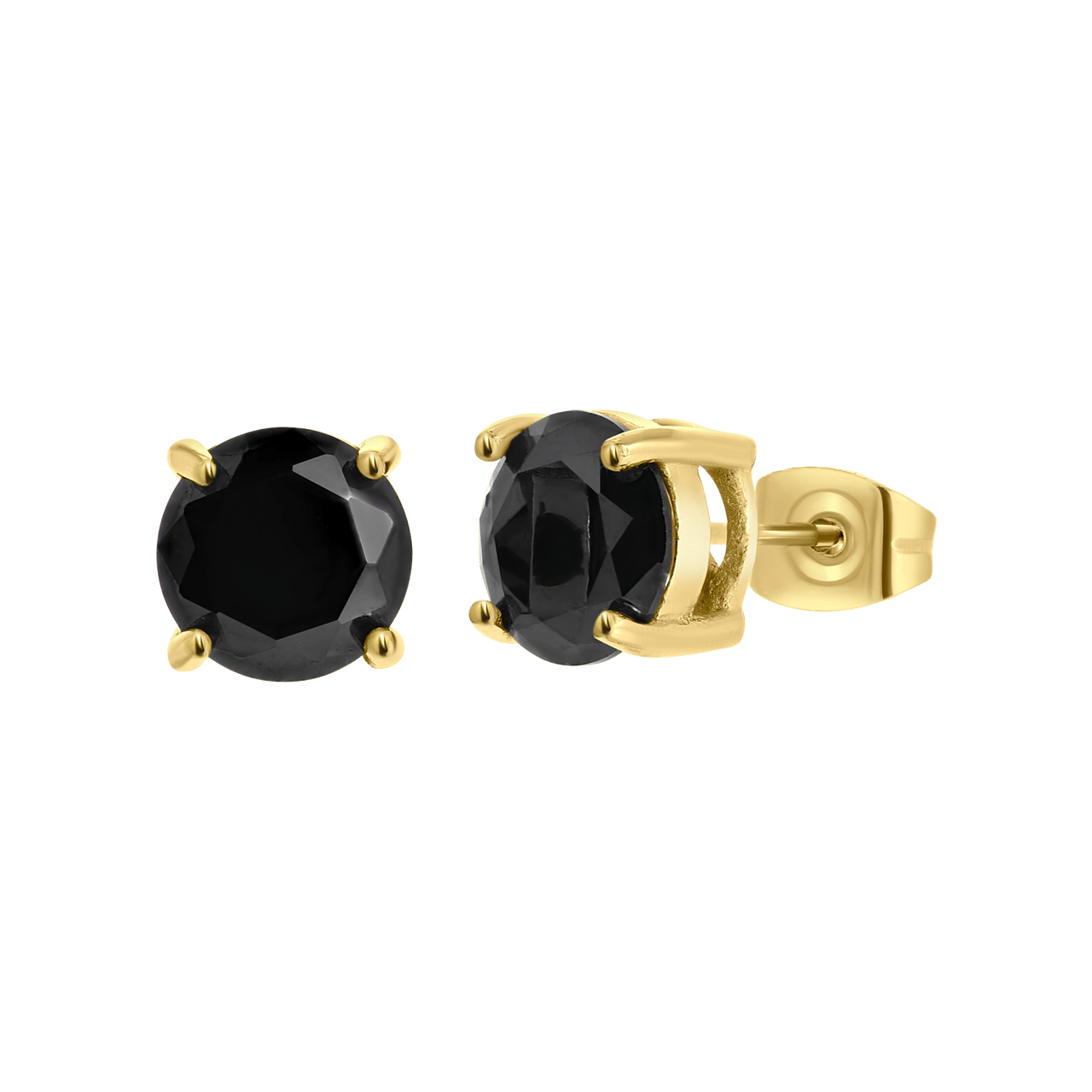 Gerecycled stalen oorbellen gold met zwarte zirkonia rond 8mm