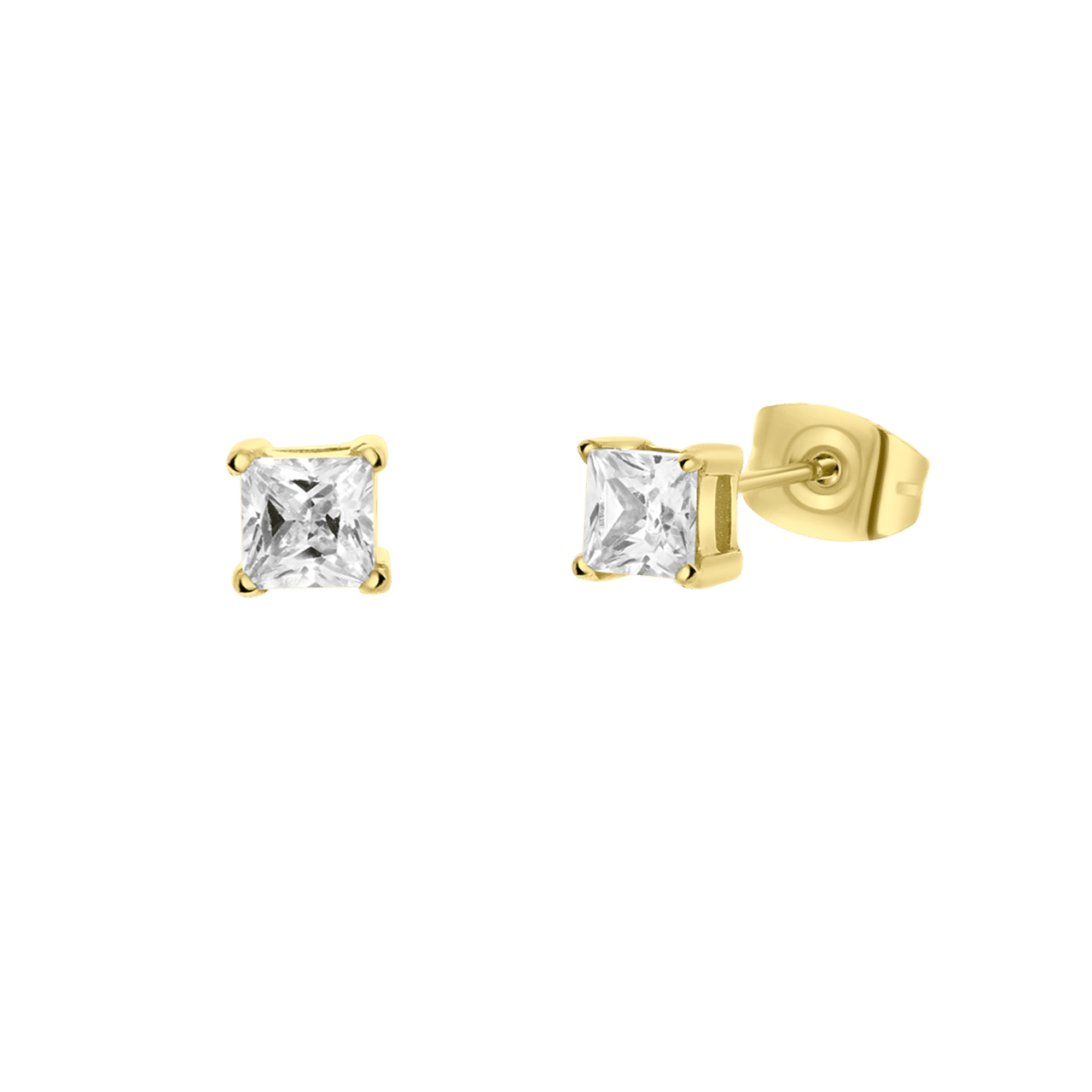 Gerecycled stainless steel oorknoppen golplated met vierkante zirkonia 4mm voor heren