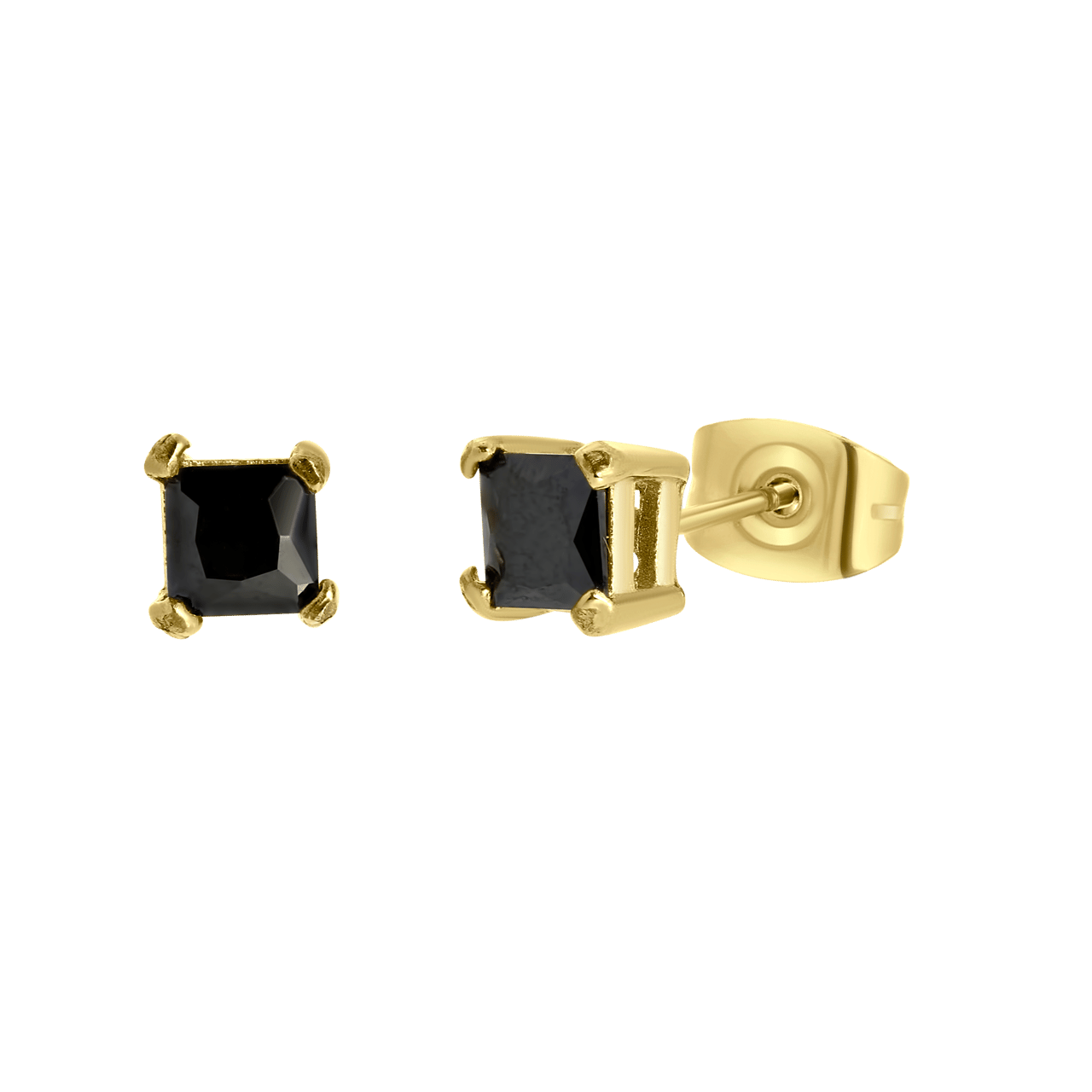 Gerecycled stainless steel oorknoppen golplated met vierkante zirkonia 4mm voor heren