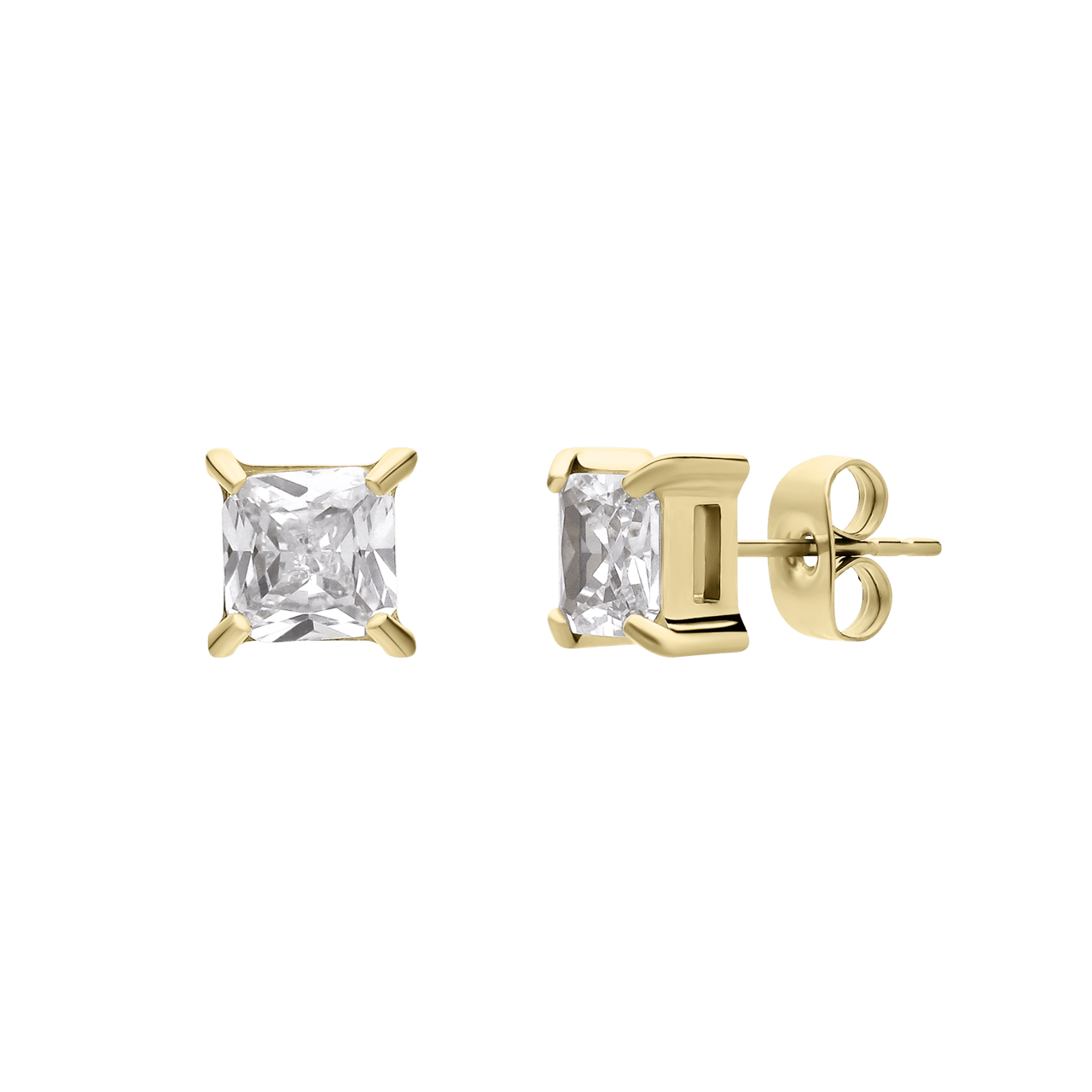 Gerecycled stainless steel oorknoppen goldplated met vierkante zirkonia 6mm voor heren