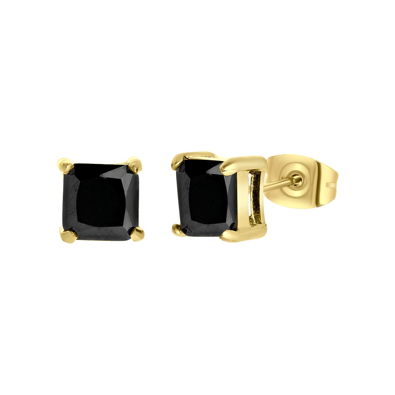 Gerecycleerd stainless steel oorbellen gold met vierkante zirkonia 6mm