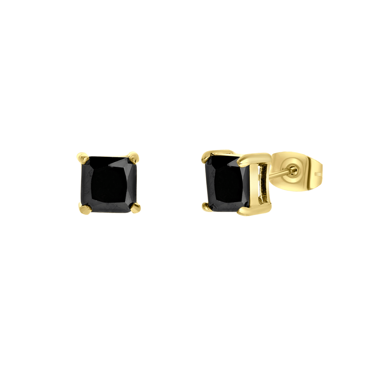 Gerecycled stalen oorknoppen golplated met vierkante zirkonia 8mm voor heren