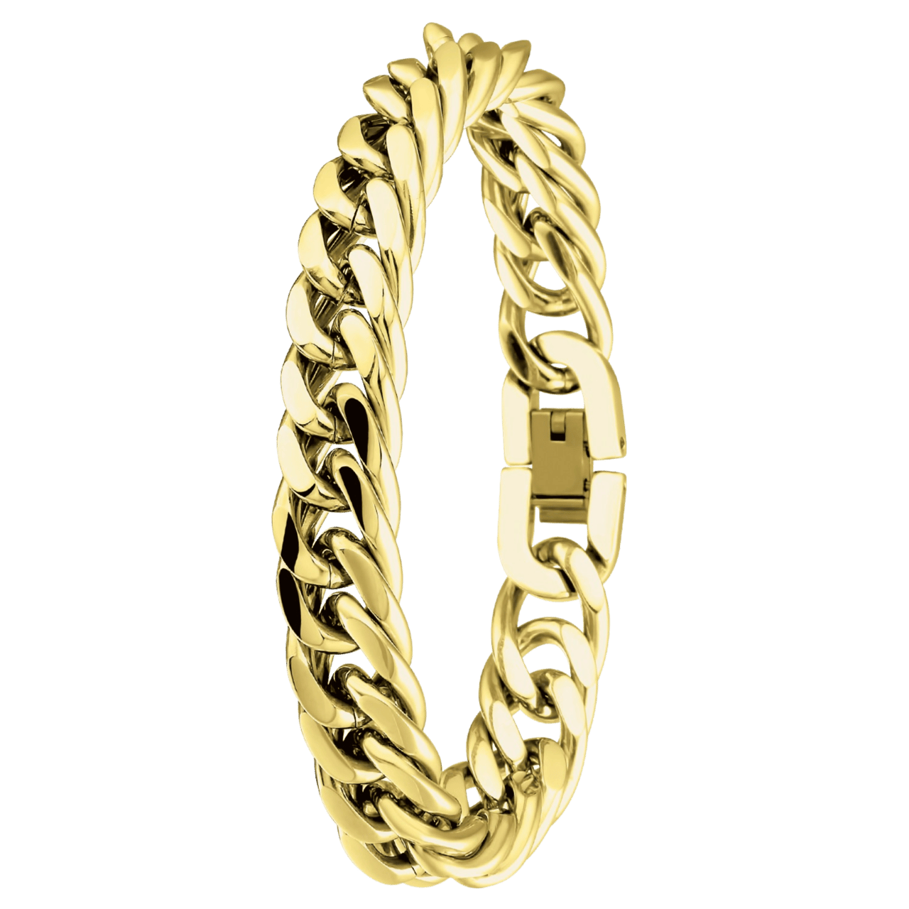 Gerecycleerd stainless steel goldplated herenarmband met gourmetschakel