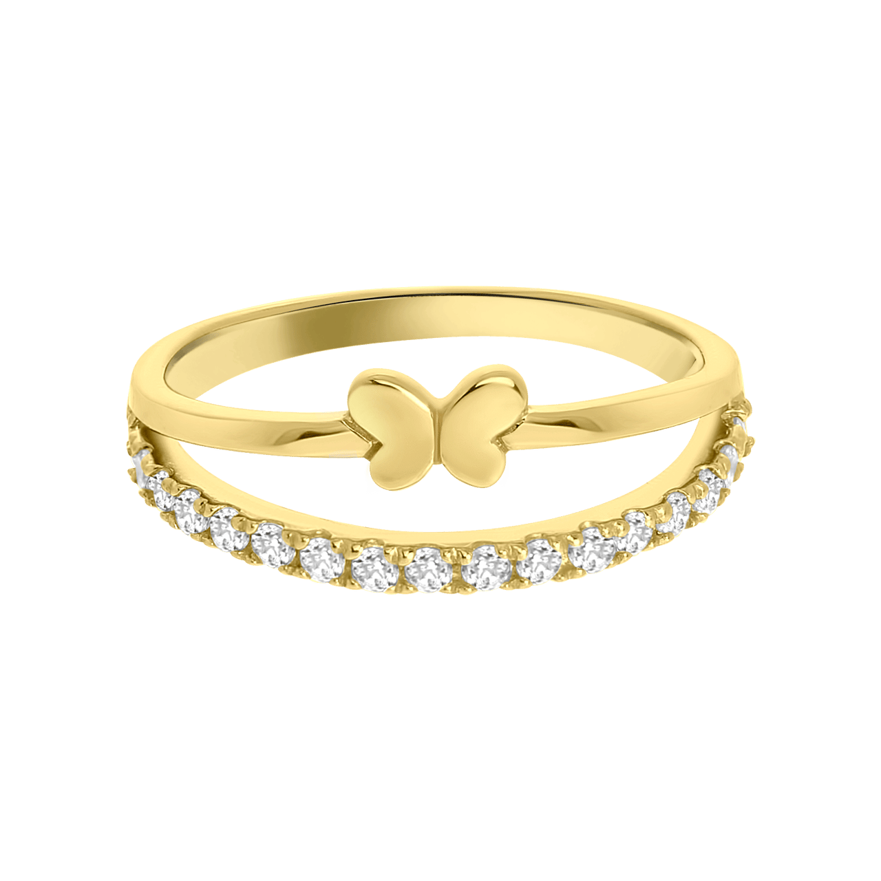 Zilveren goldplated kinderring vlinder met zirkonia