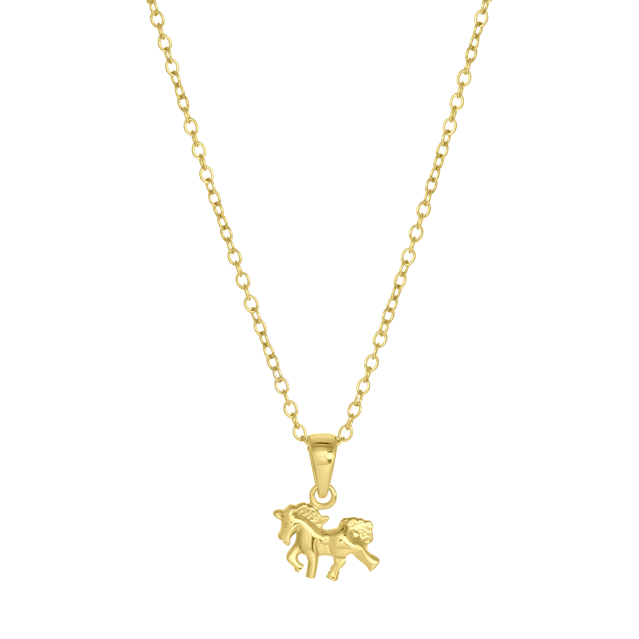 Zilveren goldplated kinderketting met hanger paard